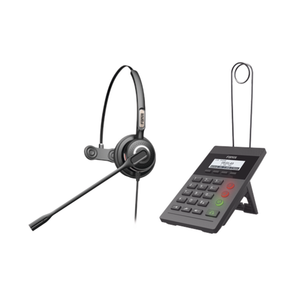 Kit Fanvil para Call Center incluye teléfono IP X2CP Y diadema HT201 y fuente de alimentación.