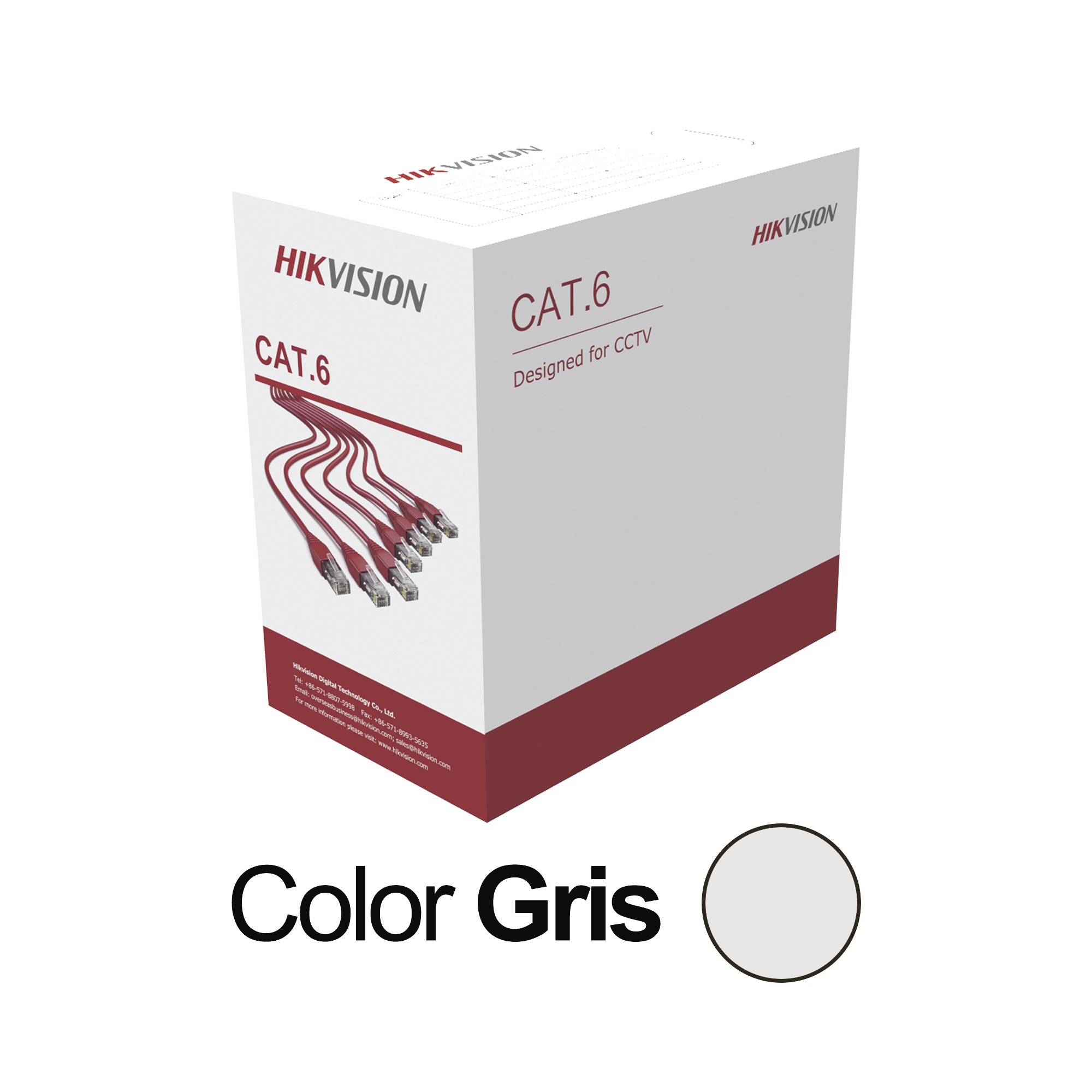 Bobina de cable UTP 305 m., Cat6 (23 AWG), Color Gris, PVC (CM), uso en Interior, 100% Cobre, Para aplicaciones de CCTV y Redes de datos