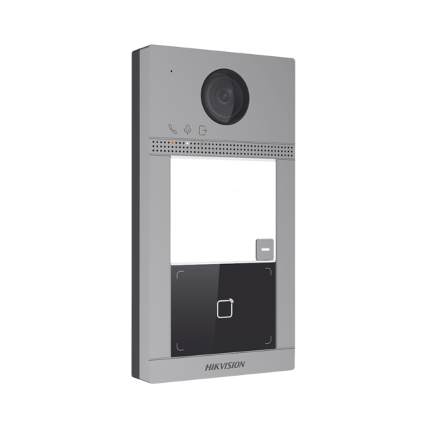 Videoportero IP PoE Estandar (IP65 + IK08) con Llamada y apertura desde APP Hik-Connect / Soporta 1 Departamento y hasta 6 Monitores / Apertura con tarjeta / Soporta 2 puertas
