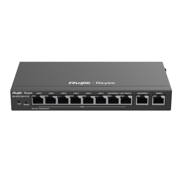 Gateway PoE para 200 usuarios, 10 puertos, 600Mbps, hasta 2 servicios WAN, portal cautivo, bloqueo de aplicaciones, tuneles virtuales